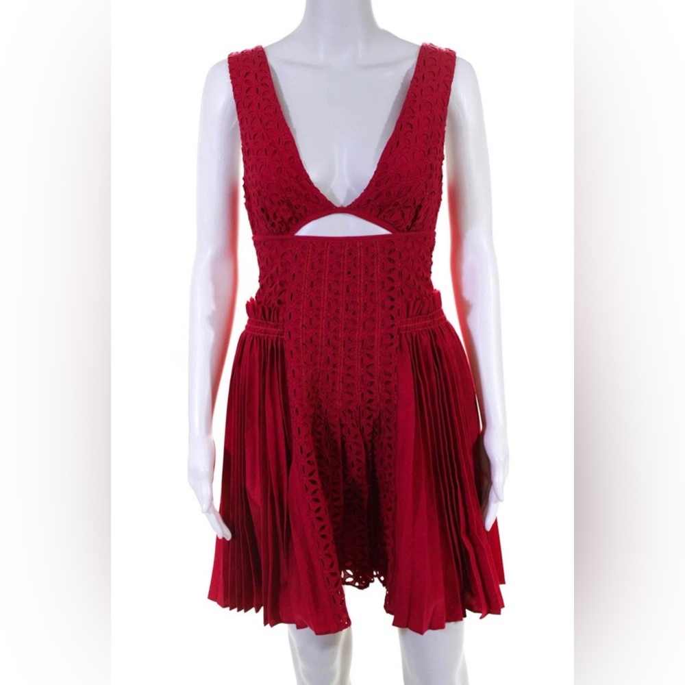 NWT Self-Portrait Fuchsia Pink Eyelet Cutout Mini Dress ~ Sz 2 - Picture 4 of 9